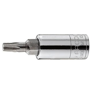 Facom 1/4 in Drive 6.6 mm Torx Square Socket, Bright Chrome with Phosphate Finish, 37mm Overall Length RX.40