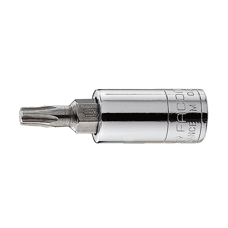 Facom 1/4 in Drive 6.6 mm Torx Square Socket, Bright Chrome with Phosphate Finish, 37mm Overall Length RX.40