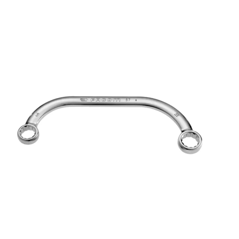 Facom Metric Half Moon Offset Ring Spanner 16 x 18 mm, Chrome Finish, 12-Point, 200mm Overall 57.16X18