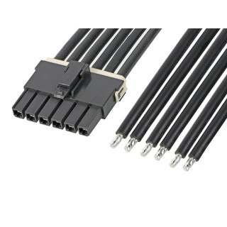 Molex Wire to Board Cable 6 Way Female Mega-Fit to 6 Way Female Unterminated Nylon Jacket Black 300mm 600V 216401-1062