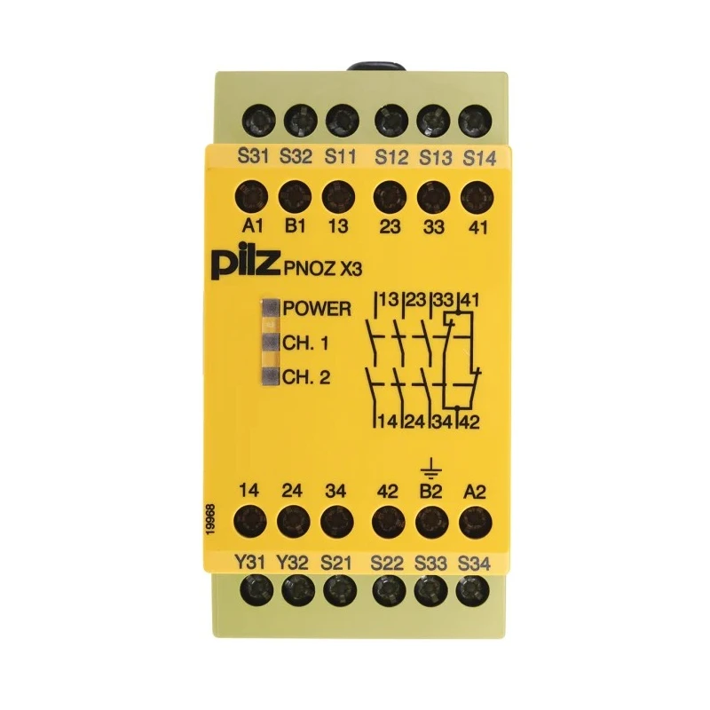 Pilz Safety Relay, 3 Safety Contacts, 1 Auxiliary Contact, DIN Rail Mount, 110V AC/DC and 24V AC/DC Coil Voltage 774314