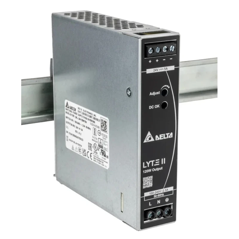 Delta Electronics DRL Switched Mode DIN Rail Power Supply 90-264V AC Input 24V DC, 5 A Output, 120 W DRL-24V120W1EN