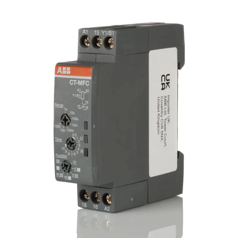 ABB CT-C Series DIN Rail Snap-On Timer Relay 1-Contact 24 to 240 V AC/DC, 0.05 s to 100 h 1SVR508020R0000 CT-MFC.12