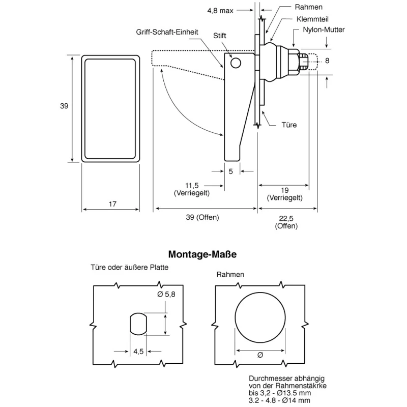 Southco Nylon Swell Latch Black 39mm Length 17mm Width 62mm Depth 334N Operating Tension 19-91-10
