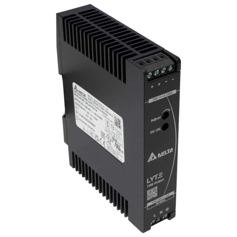 Delta Electronics DRL Switched Mode DIN Rail Power Supply 264V AC Input 24V DC, 3.125A Output, 75W DRL-24V75W1AZ
