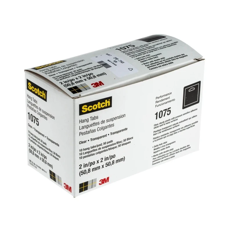 3M Clear Plastic Adhesive Hanger, 0.75 lb Weight Capacity, Pack of 50, Model 1075