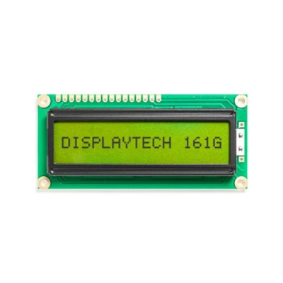 Displaytech Alphanumeric LED LCD Monochrome Display 1 Row By 16 Characters Green Yellow 8-Bit Interface 161G BC BW