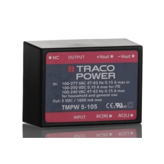 TRACOPOWER Switching Power Supply Dual Output 5V DC 5W 305V AC TMPW 5-105