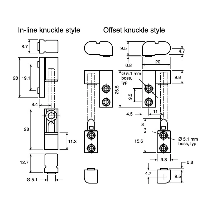Southco Black Powder Coated Zinc Concealed Barrel Hinge with Removable Pin Screw Fixing 63.8mm x 32.5mm x 96-50-520-50-RS