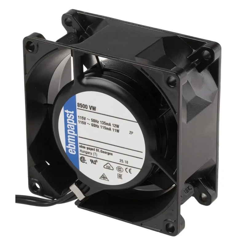 ebm-papst 8000 V Series AC Sleeve Bearing Axial Fan 115V AC, 12W, 50 m³/h, IP65, 80 mm x 80 mm x 38 mm 