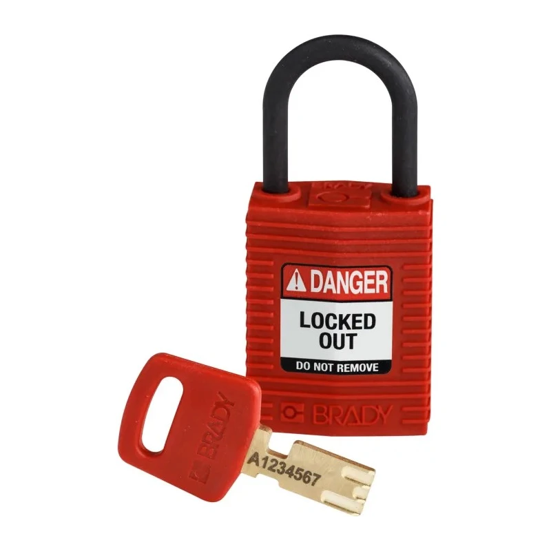 Brady Red Nylon Plastic Padlock, 4.72 mm Shackle Diameter, 25.40 mm Shackle Length 150180