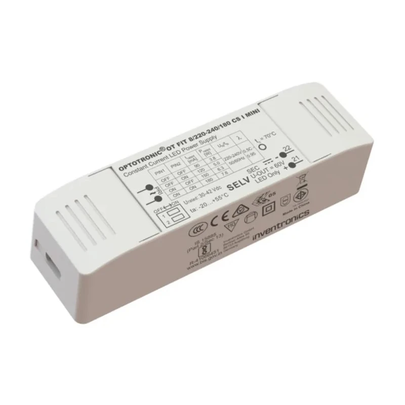 Inventronics IP20 1 Output Enclosed Constant Current LED Driver, 42V, 8W, 180mA Non-Dimmable 