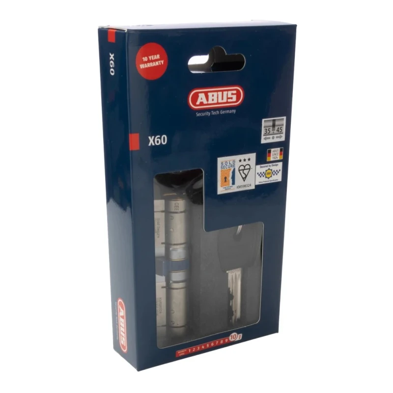 ABUS Brass Euro Cylinder Lock, Nickel Finish, Overall Length 80mm 91338