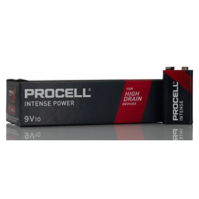 Duracell Procell Intense Alkaline 9V Battery 628mAh 48.5mm x 17.5mm Snap Termination 10 Pack 5000394137097