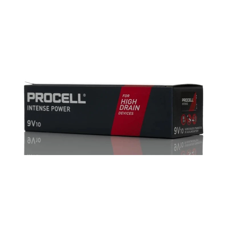 Duracell Procell Intense Alkaline 9V Battery 628mAh 48.5mm x 17.5mm Snap Termination 10 Pack 5000394137097