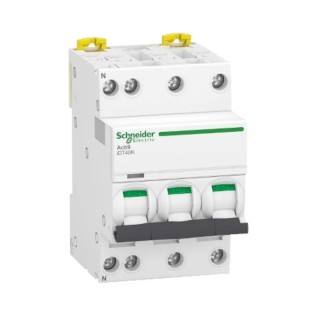 Schneider Electric Acti9 Acti9 iDT40K Miniature Circuit Breaker, 3+N-Pole, 10A, Type C, 400V AC, 4500A Breaking A9P71710