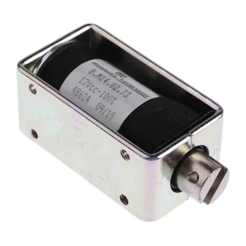 Mecalectro 8.M14 02 73 12 VCC 100% Linear Solenoid 24V DC 57.7 mm Length 32 mm Width 25.4 mm Depth