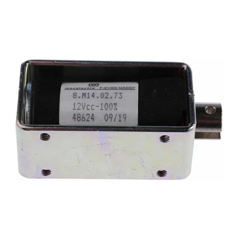 Mecalectro 8.M14 02 73 12 VCC 100% Linear Solenoid 24V DC 57.7 mm Length 32 mm Width 25.4 mm Depth