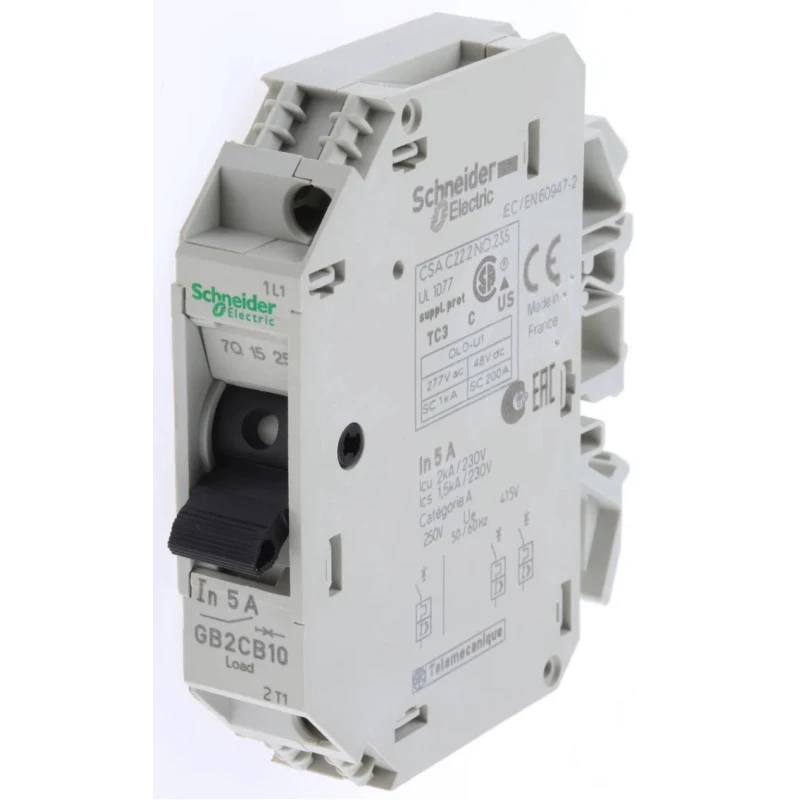 Schneider Electric TeSys GB2 Thermal Circuit Breaker 5A Current Rating 1-Pole DIN Rail Mount GB2CB10