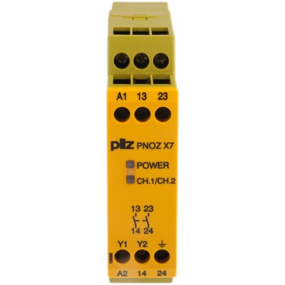 Pilz Safety Relay PNOZ X7, 230V AC, 2 Safety Contacts, 1 Auxiliary Contact, DIN Rail Mount 774056