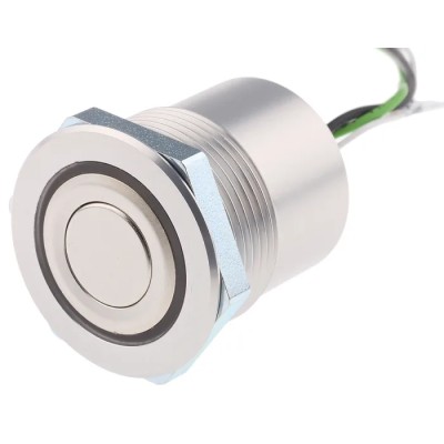 Schurter MCS 30 Series Illuminated Push Button Switch, Latching, Panel Mount, 22.2 mm Cutout, SPST, Green LED 1241.6401