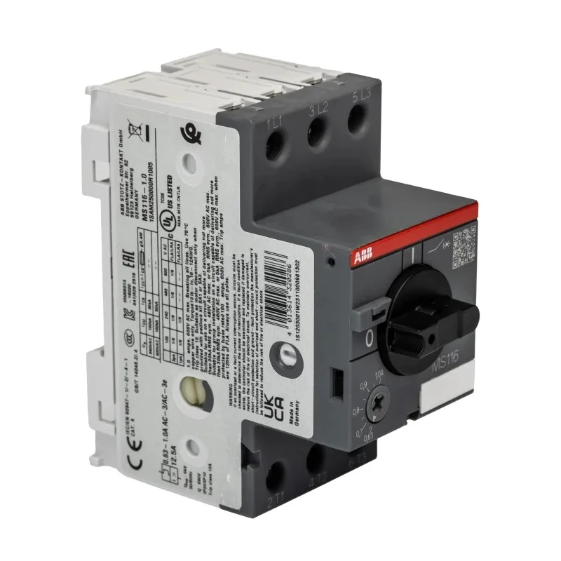 ABB Motor Protection Circuit Breaker 3 Poles 1A Current Rating 690V AC MS116 1SAM250000R1005 MS116-1.0