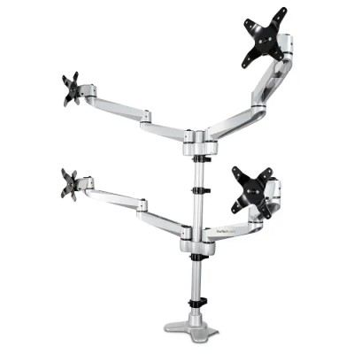 StarTech.com Silver Desk Mount Monitor Arm, 11kg Max Load, VESA 75x75 & 100x100, Height Adjustable to 910mm ARMQUADPS