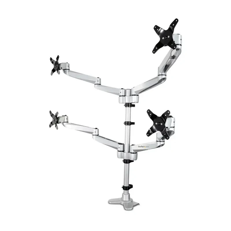 StarTech.com Silver Desk Mount Monitor Arm, 11kg Max Load, VESA 75x75 & 100x100, Height Adjustable to 910mm ARMQUADPS