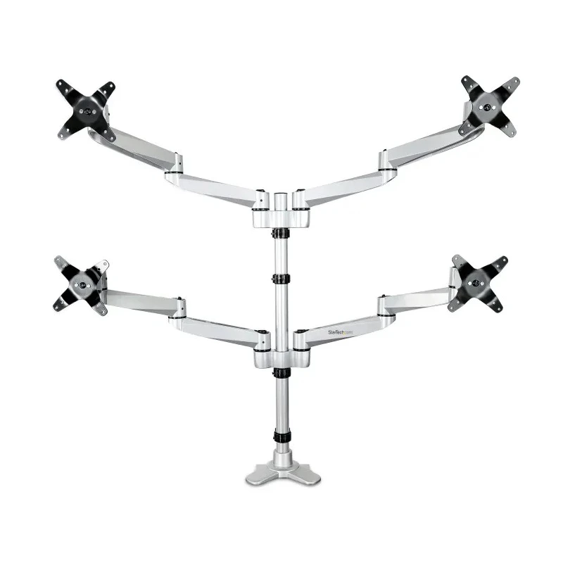 StarTech.com Silver Desk Mount Monitor Arm, 11kg Max Load, VESA 75x75 & 100x100, Height Adjustable to 910mm ARMQUADPS