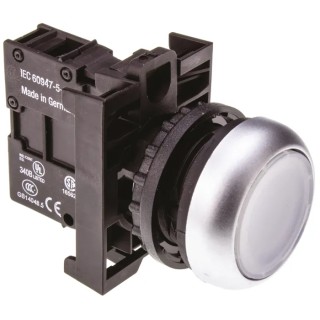 Eaton RMQ Titan M22 Series White Momentary Push Button Head, 22 mm Cutout, IP69K 78639206 M22-DL-W+M22-A+M22-LED-W