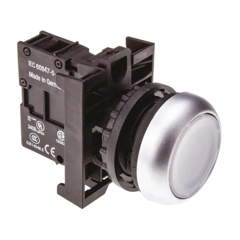 Eaton RMQ Titan M22 Series White Momentary Push Button Head, 22 mm Cutout, IP69K 78639206 M22-DL-W+M22-A+M22-LED-W