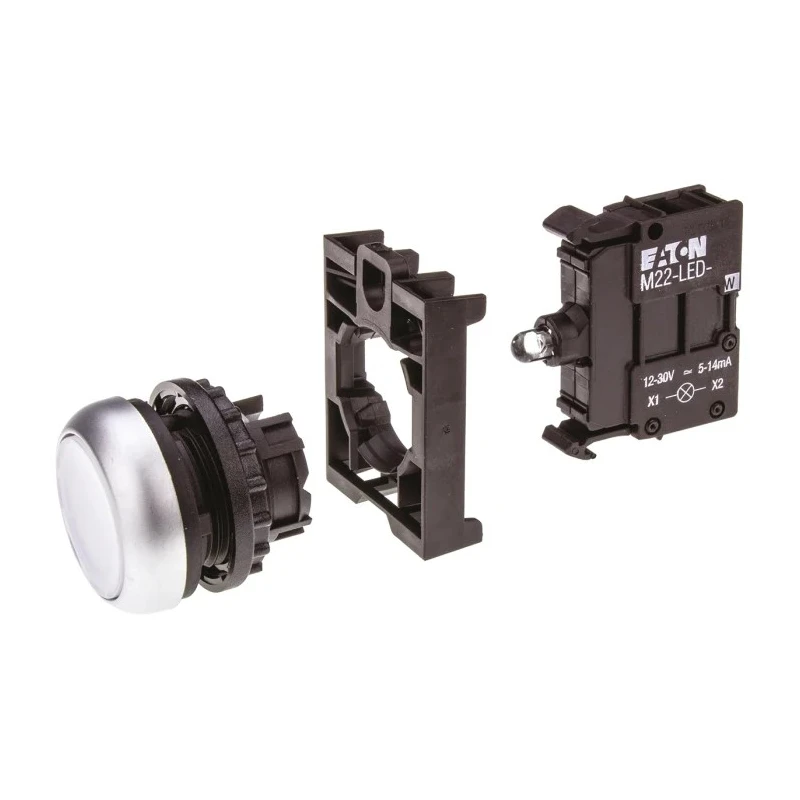Eaton RMQ Titan M22 Series White Momentary Push Button Head, 22 mm Cutout, IP69K 78639206 M22-DL-W+M22-A+M22-LED-W