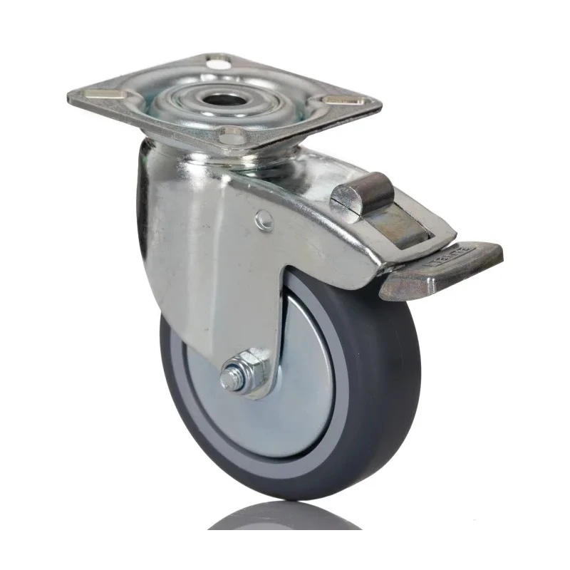Tente Braked Swivel Castor with 75 kg Load Capacity, 75 mm Rubber Wheel, Pressed Steel Housing, Model 2477PJO075P40PFP