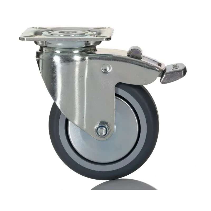 Tente Braked Swivel Castor with 75 kg Load Capacity, 75 mm Rubber Wheel, Pressed Steel Housing, Model 2477PJO075P40PFP