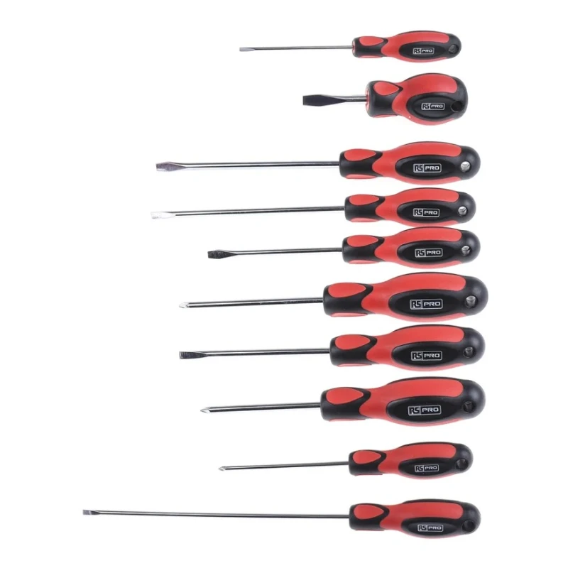 RS PRO Pozidriv and Slotted Standard Screwdriver Set with Soft-Grip Handles 10-Piece 459-3988