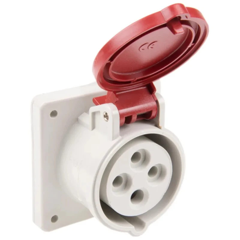 Scame Panel Mount Industrial Power Connector 2P+PE 16A 415V IP44 Red Optima IP44