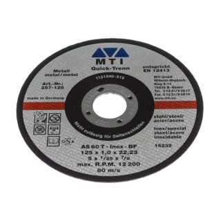 MTI Diamond Abrasive Cutting Disc 125 mm Diameter, P80 Grit 257-125