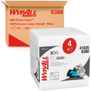 WYPALL Power Clean Heavy Duty Cleaning Cloths White Quarter Fold 30.5 cm x 31.7 cm 50 Per Pack 8388004