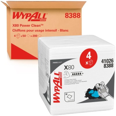WYPALL Power Clean Heavy Duty Cleaning Cloths White Quarter Fold 30.5 cm x 31.7 cm 50 Per Pack 8388004