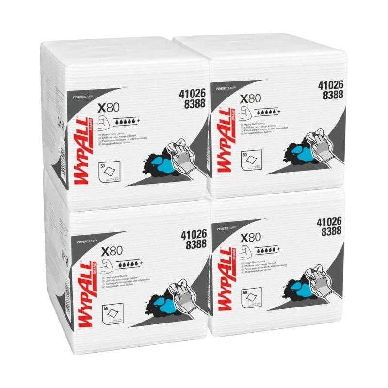 WYPALL Power Clean Heavy Duty Cleaning Cloths White Quarter Fold 30.5 cm x 31.7 cm 50 Per Pack 8388004