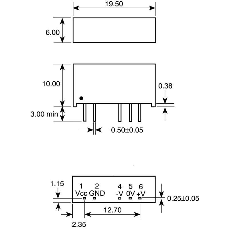 Murata Power Solutions NMA SIP Dual Output Unregulated Isolated DC-DC Converter Through Hole 1W 10.8V/13.2V NMA1215SC