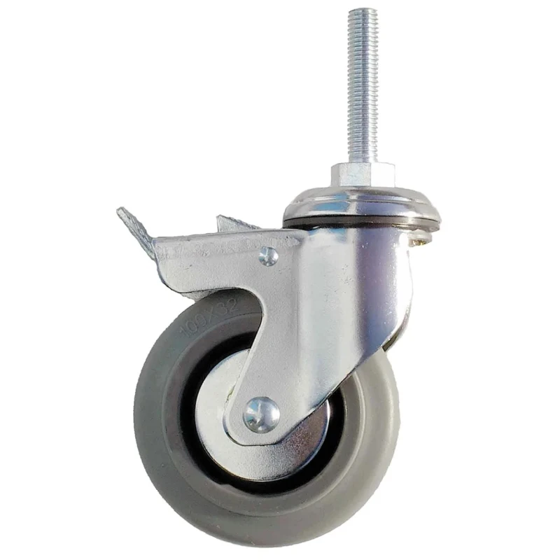 Guitel Hervieu Braked Swivel Castor 125 mm Wheel Diameter, 90 kg Load Capacity, Rubber Wheel, Chrome Plated 155321420