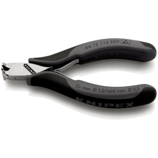Knipex 115mm Precision Electronic Front Cutting Pliers End Cutter, Bi-Material Handle, Chrome Plated Steel 64 12 115 ESDRS