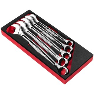 Facom 5-Piece Combination Wrench Set 27-29-30-32-34 mm, Ring Spanner, Satin Chrome Finish MODM.440-2PB