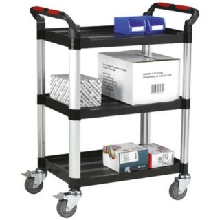 RS PRO 3 Shelf Aluminium Rubber Trolley with Brakes, 630 mm Platform Length, 150 kg Load Capacity, 424 mm Platform 669-3759