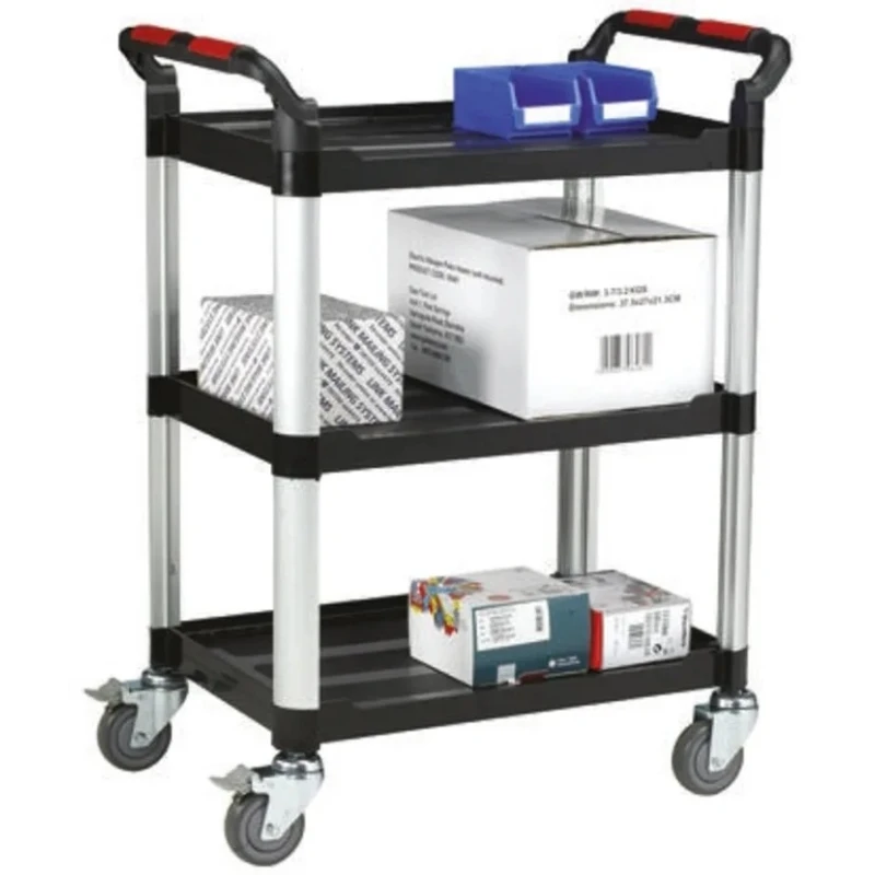 RS PRO 3 Shelf Aluminium Rubber Trolley with Brakes, 630 mm Platform Length, 150 kg Load Capacity, 424 mm Platform 669-3759