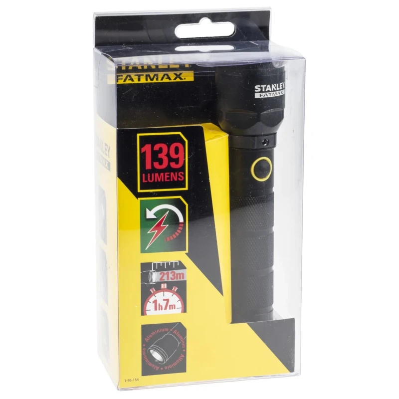 Stanley FatMax Rechargeable Aluminium LED Torch Black 139 lumens, 165 mm 1-95-154