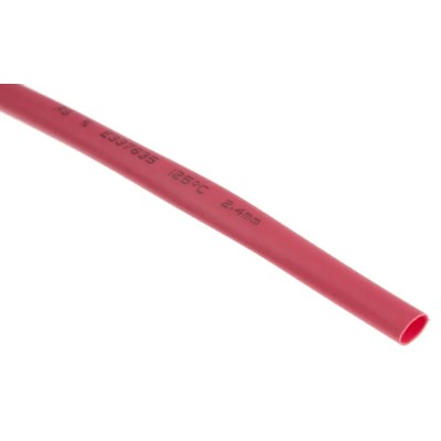 RS PRO Flexible Polyolefin Heat Shrink Tubing Red 2.4 mm Sleeve Diameter, 10m Length, 2:1 Shrink Ratio 700-4670