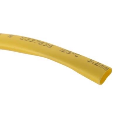 RS PRO Heat Shrink Tubing Yellow 3.2 mm Sleeve Diameter x 10 m Length 2:1 Shrink Ratio 700-4703