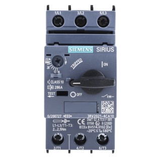 Siemens Motor Protection Circuit Breaker 17, 22 A, 690V, IP20, Magnetic Sensing, 3 Poles, 3RV2021-4CA10
